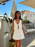 Metal Sequins Sleeveless Lace Up Top Sets Women Chic Ruffles Mini Skirt Suits Summer Female High Street Holiday Outifts 211-1-Outfit