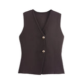 Women's Solid-Colored Gold Button-Wear Knitted Vest