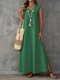 Summer Dress Women's Sleeveless V-Neck Side Opening Dress Elegant Long