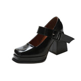 Mary Jane Shoes 2025 Square Head Jk Small Leather Shoes Women High Heels Coarse Heel Single Shoes With Lori