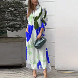 Spring And Summer Women's Fashion Casual Printing Loose Open Fork Bag Long Shirt Shirt