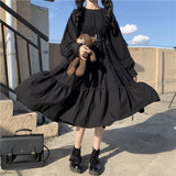 Zingj Winter Long Sleeve High Waist Black Female Students Sweet And Lovely Waist Fold A Line