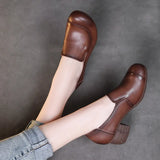 Coarse Leather Single Shoe Set National Breeze Layer Cow Skin Mother Shoes Heel Round Head Black Working Shoes
