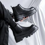 2025 New Round Head Thick Bottom Male High Help Middle Tube Youth Heel Set Foot Trend Martin Boots