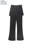 Women Black High Waist Skinny Flare Pants Gothic Y2k Fake Two Pieces 2023 Slim Fit Femme Spring Stretchy Wide Leg Trousers
