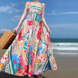 Summer Women's New Temperament Elegant High-Waist Print Slings Casual Fashion