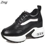 Women's Vulcanized shoes Autumn Leather Chunky Shoes Woman Platform Height Increased Sneakers 8CM Thick Sole Wedges sports