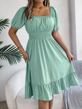 Shooting 2025 Spring And Summer Leisure Side Short Sleeves To Close The Waist Lotus Leaf Side A Dress Women's