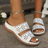 Asia Large-Size Slope And Hollow Flowers One-Word Slippers Women Retro Cold