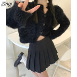 Winter Warm Knitted Cardigan Women Sweet Casual Kawaii Sweater Female Y2k Crop Tops Party Korean Fashion Jacket Coats