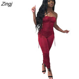 Off Shoulder Women Jumpsuit Pleated Fitness Streetwear Sleeveless Party Night Long Romper Women Jumpsuit