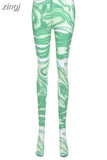Aesthetic Print Mesh Y2K Thin Leggings Women Trousers Casual High Waist Skinny Clothes Lady Jogger Pant Female