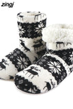 Socks Shoes Woman Home Slippers Christmas Elk Indoor Shoes Warm Contton Slipper Plush Insole Anti-Skid Sole Botas