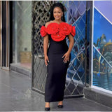 New Independent Design Shoulder Three-Dimensional Flowers Decorated With Elegant Sexy Black Banding Evening