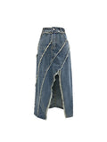 Women's Denim Skirt High Waist Long A-line Skirts Y2k Vintage Streetwear Retro Korean Harajuku Denim Blue Jean Skirt With