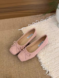 Bow Red Flat Shoes Grandma Shoes Spring And Autumn Lazi Shoes Gentle Single Shoes Retro Women's