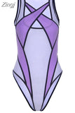 Sexy Sleeveless Bodysuits Women Hollow Out Patchwork See Through Rompers Swimsuits Summer Female Clubwear