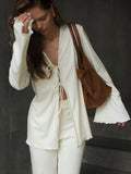 Casual Light And Thin Tight With Horn Sleeves Loose Waist Straight Trousers Knitting Set Spring And