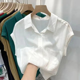 Short-Sleeved Shirt Women's Summer Thin Design Sense Of New Leisure Loose Collar Cover Gas Blouse