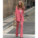 Women's Digital Print Bohemian Suit Long Sleeve Open-Shirt Trousers Set