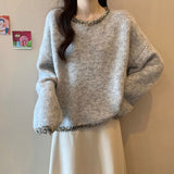 Velvet] Fashion Sweet Bow Soft-Cuffed Cardigan Women's Autumn And Winter New Loose Temperament
