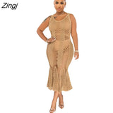 Sexy Hollow Out O Neck Knit Maxi Dresses Women Summer New 2023 Beach Vacation Streetwear