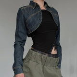 Vintage Wash To Make Old Irregularly Collared Denim Jacket Babes Personality Folded Super Short