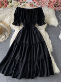 Slash Neck Midi Dress Women Sexy Off Shoulder Short Sleeve High Waist Ruffle Vestidos Female Summer 2023 New