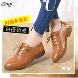 Women Brogue Shoes Woman Flats Autumn Spring Women's Oxfords Genuine Leather Full Black Flat Office Derby Female
