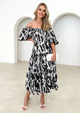 Zingj Summer Style New Hot Style Holiday Style Bubble Sleeve Print French Cake