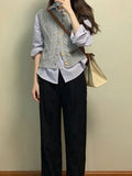 New Temperament Gentle Retro Wool Knitted Vest Women Autumn New Gray Wooden Buckle Sleeveless