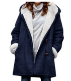 Winter Intellectual Simple Original Night Wind Pure Color Casual Button Cardigan Warm Long Hooded Women's Coat-Outfit