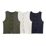 Women's Clothing Explosion Three-Color Round Collar Knitted Sleeveless Vest