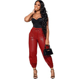 Solid Mid Waist Color Sexy Leather Casual Pants Skinny