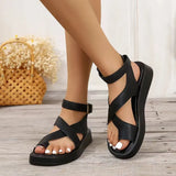 Women 2025 New Large-Size Coated Toe Polyurethane Thick Bottom Roman Wind Belt Buckle Wear Women's Beach