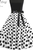 White Patchwork Polka Dot Summer Dress Women Vintage 50s 60s Pin Up Rockabilly Dress Robe Party Office