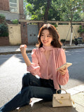 Xixi 2025 New Korean Version Of The Rose Vertede Temperament Long-Sleeved Shirt Women's Professional Top Tide