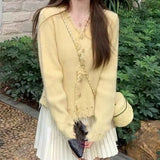 Zingj Spring And Autumn New V-Collar Loose Solid Color Sweater Wool Edge Pit Women's Article Knitting Cardigan Female Jacket Coat Tide-Outfit
