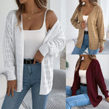 And Winter Pure Color Hollow Lantern Long-Sleeved Sleeve Sweater Long Coat Women's