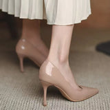 High-Heeled Women 2025 New Small Fragrant Temperament Tips Inside The Height Of High-Soled Shoes Patent Leather Single