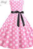 Women Summer Polka Dot Print Party Robe Femme Black Retro Vintage Swing Prom Rockabilly Midi Dresses