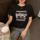 Zingj Print Short Short-Sleeved T-Shirt Female 2024 Summer Dress New Korean Version Design Sense Girl Slim Student