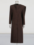 New Temperament Splicing Long Sleeve Single Row Buckle Long Loose Thin Senior Design Wind Coat Women's