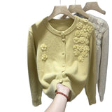 Flower Embroidery Design Blouse With Ocean Knitted Cardigan Long-Sleeved Temperament Minus Age Casual Sweater