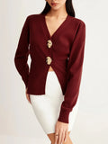 Women's V-Neck Button Knitted Knitted
