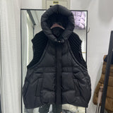 Autumn Winter New Down Jacket Female Vest Short Hooded Add Thick Knit Wool White Duck Velvet Vest Coat Tide-Outfit