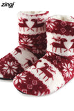 Socks Shoes Woman Home Slippers Christmas Elk Indoor Shoes Warm Contton Slipper Plush Insole Anti-Skid Sole Botas