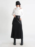 Zingj Street Wind Long Leather Skirt 2024 Autumn And Winter New Fashion High Waist Stitching Mesh Pressure Pleated Skirt