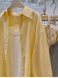 Lazy Goose Yellow Linen Sunscreen Shirt Women 2025 Summer New Korean Version Of Loose Cotton