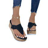 New Large-Size Clip Toe Solid-Color Thick-Bottomed Slippers Slope With Women's Buckle Mouth